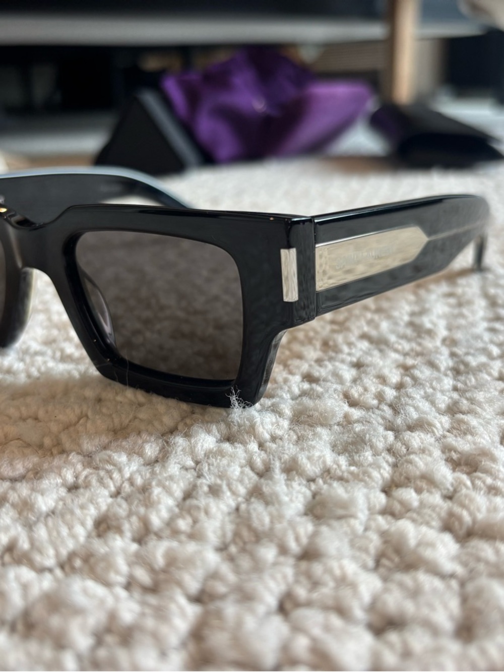 Saint Laurent Black Rectangular Acetate Sunglasses - Picture 2 of 7